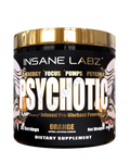 PSYCHOTIC AMPiberry INFUSED PRE-WORKOUT POWERHOUSE GOLD. 35 SERVS. ORANGE.