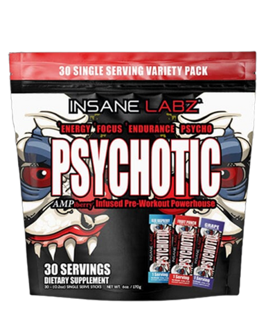 PSYCHOTIC AMPiberry INFUSED PRE-WORKOUT POWERHOUSE. 30 STICKS. VARITY FLAVOR.