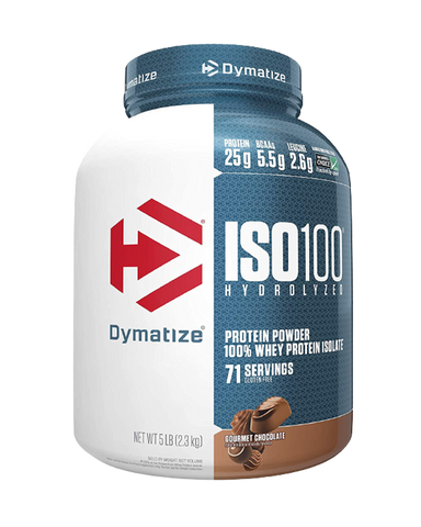 ISO 100. HYDROLIZED PROTEIN POWDER 100% WHEY PROTEIN ISOLATE. 5 LBS. GOURMET CHOCOLATE.