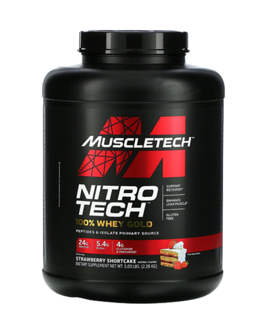 NEW PERFORMANCE SERIES NITRO TECH 100% WHEY GOLD WHEY PROTEIN PEPTIDES & ISOLATE PRIMARY SOURCE. 5.54 LBS. STRAWBERRY SHORTCAKE.