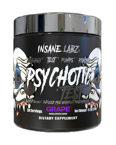 PSYCHOTIC TEST AMPitest+ INFUSED PREWORKOUT POWERHOUSE. 30 SERVS. GRAPE.